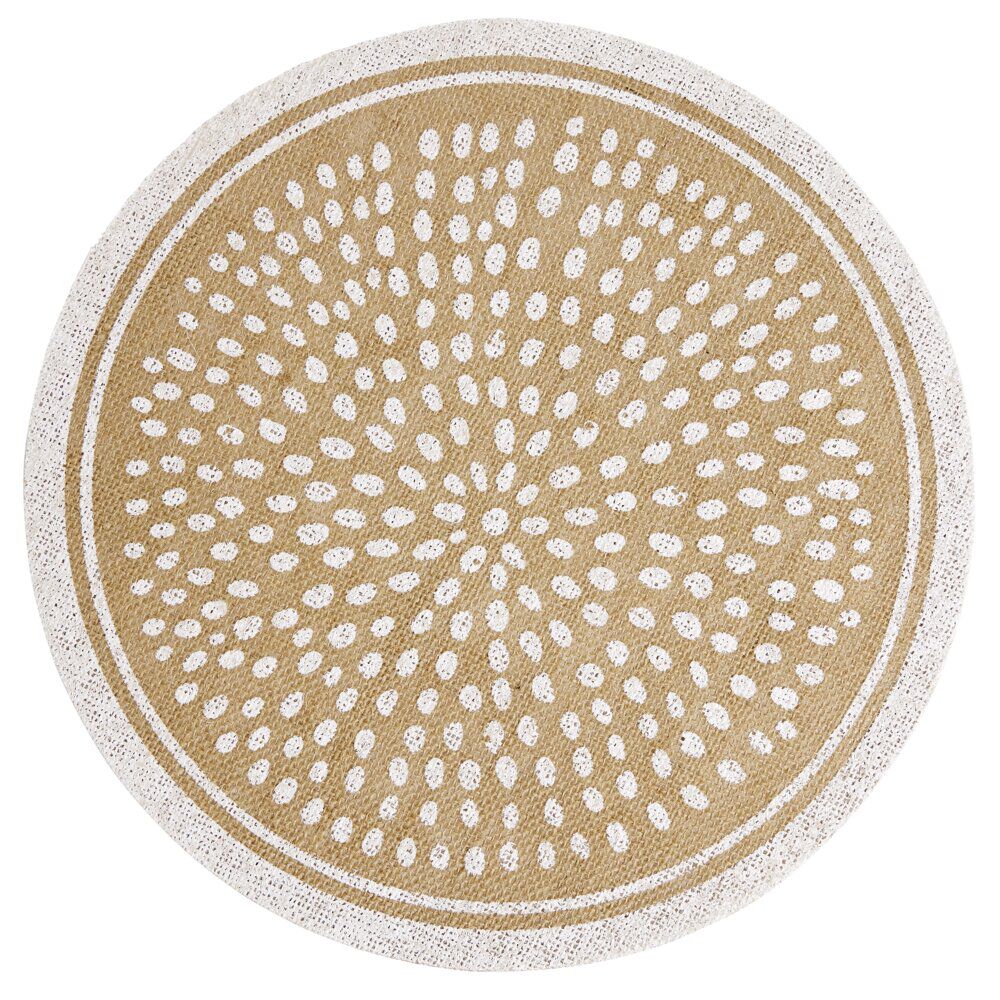 Set de table rond en jute naturel et blanc motif spirale ou pois Ø38cm