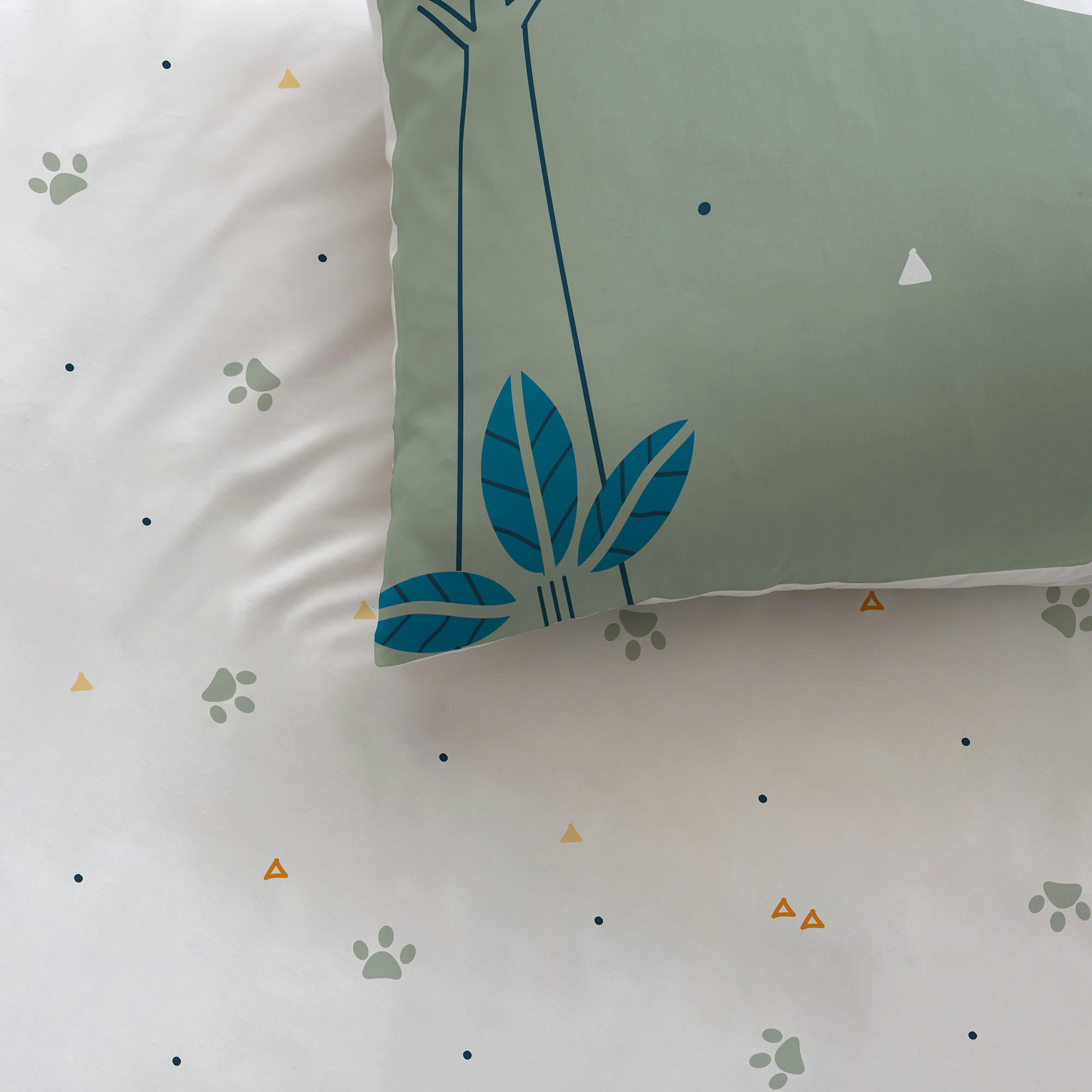 JUNGLE FRIENDS - Parure de lit imprimée en coton Kaki 140x200+63x63cm