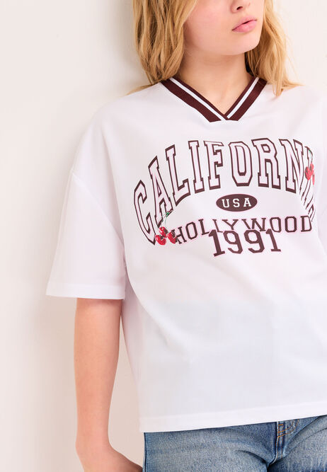 Older Girls White Football Cherry Top