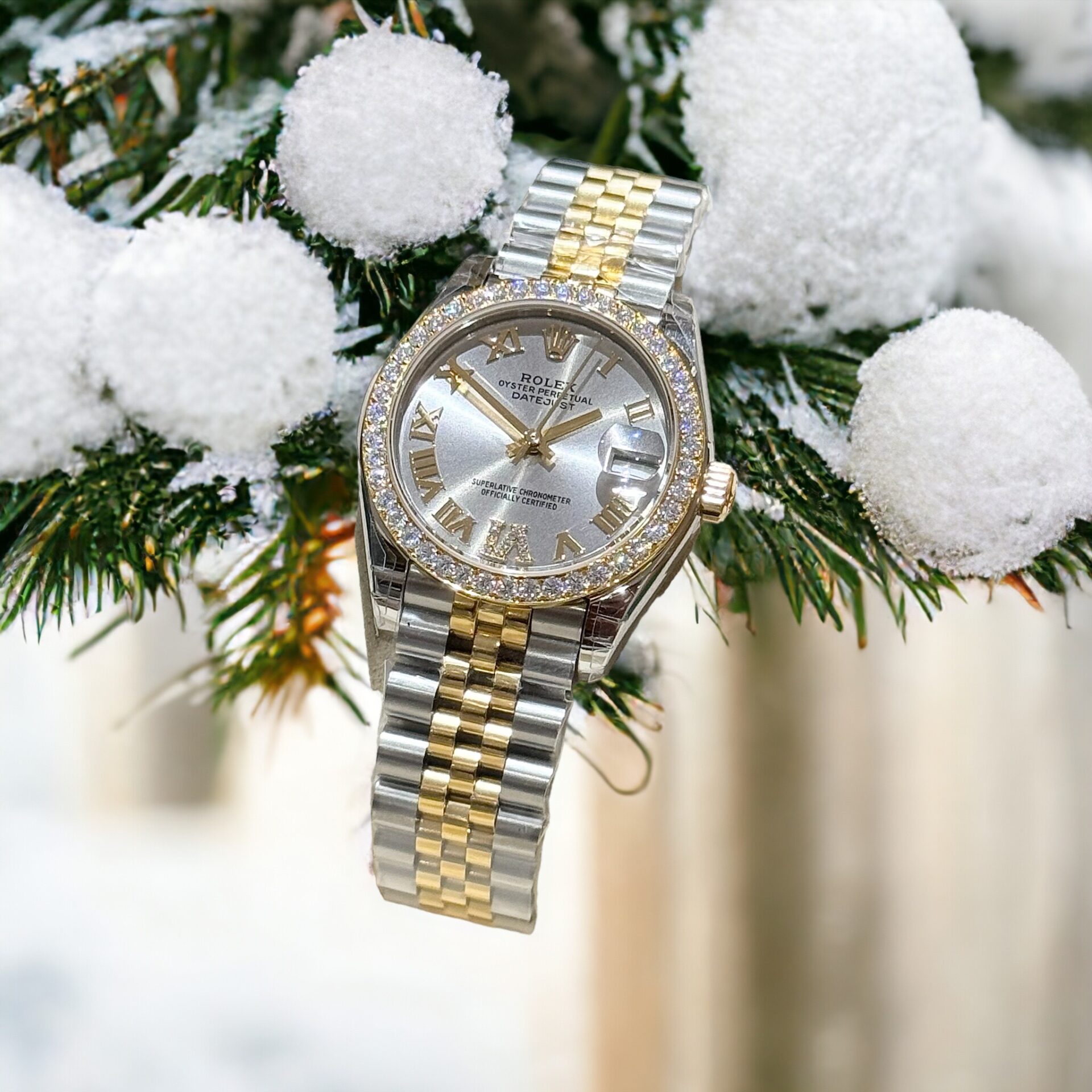 Rolex Datejust SS/YG Plated Silver Dial With Diamonds 31mm Jub AAA Replica