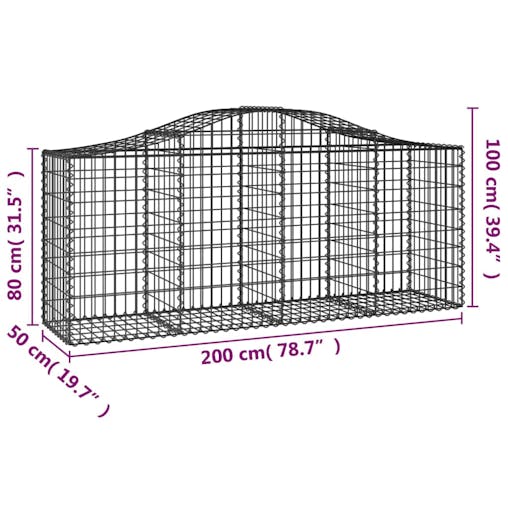 NNEVL Arched Gabion Baskets 2 pcs 200x50x80/100 cm Galvanised Iron