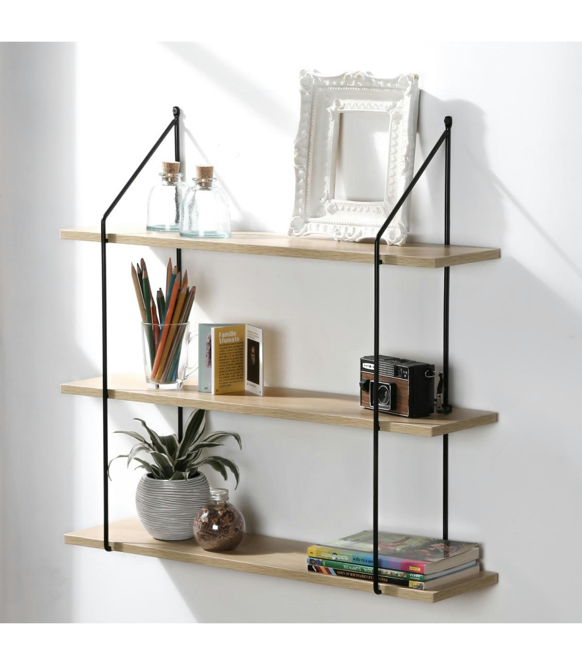 - Étagère Murale 3 Niveaux décor Bois L60 cm