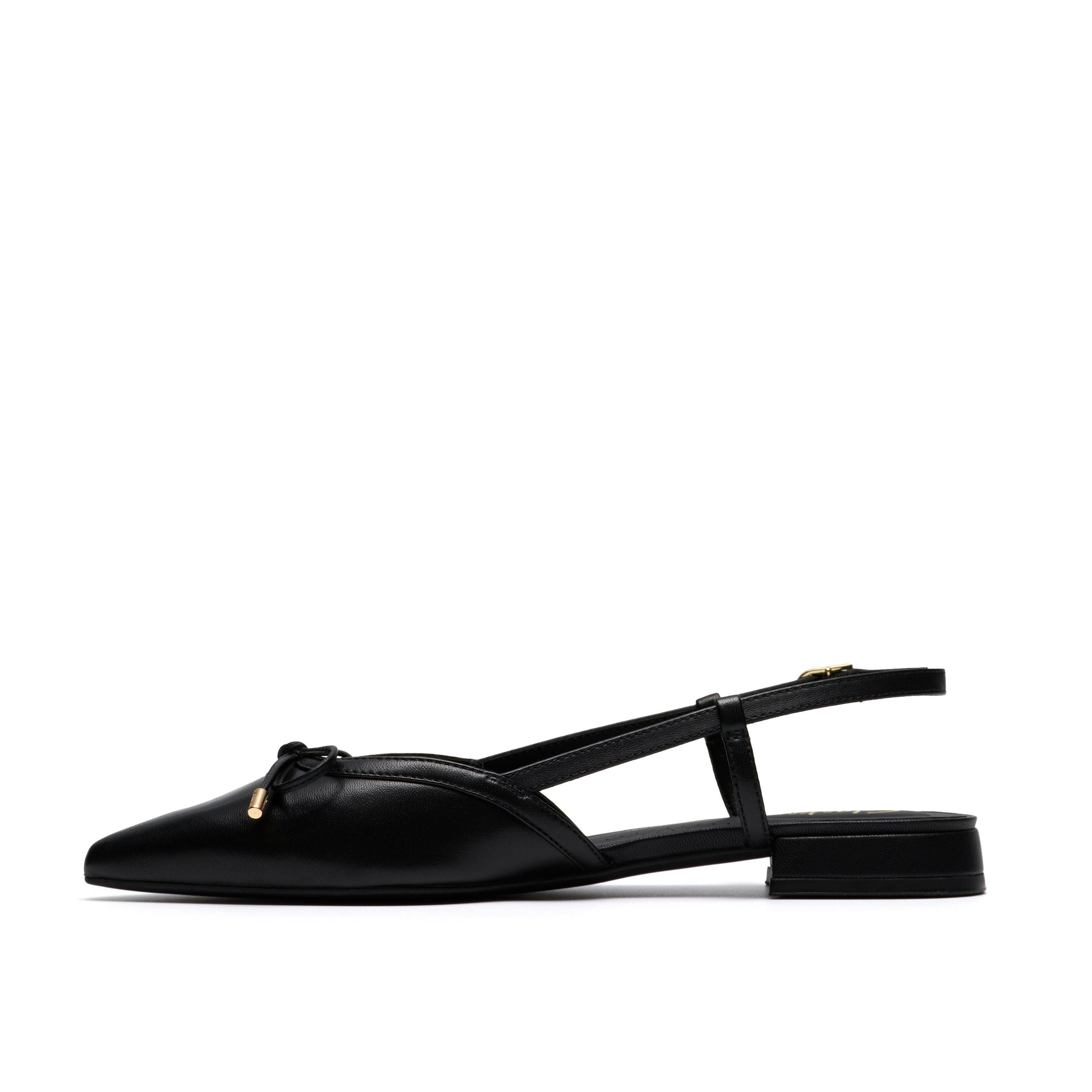 Clarks Sensa15 Bow Black Leather Ballet Pumps,Sling Back