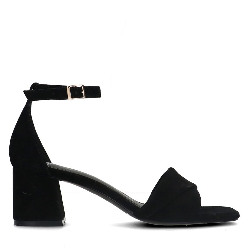 Manfield Zwarte suède sandalen met hak