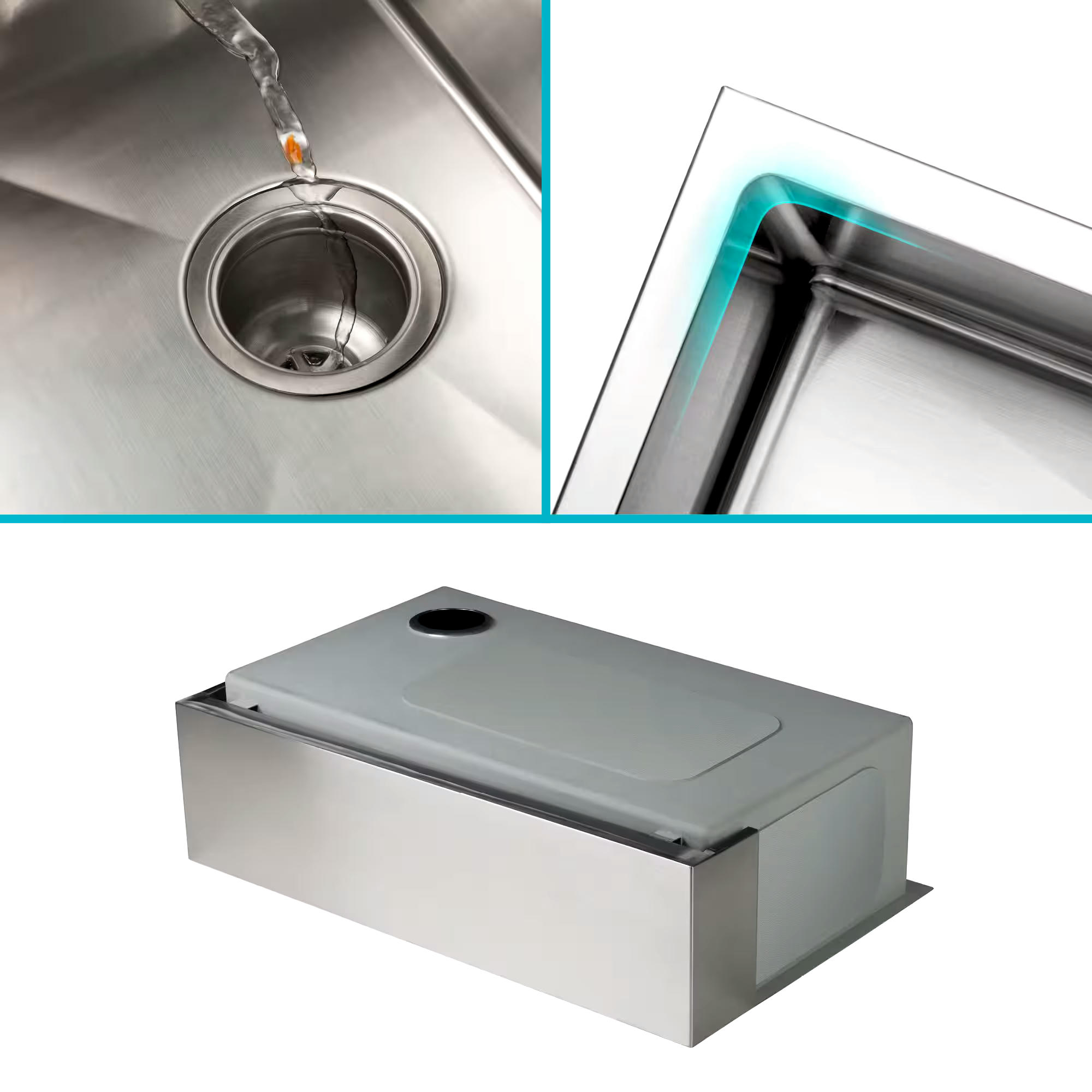 Kraus Kore™ Apron Front Farmhouse Stainless Steel Single Bowl Kitchen Sink with Add-Ons, 33x21x10-in