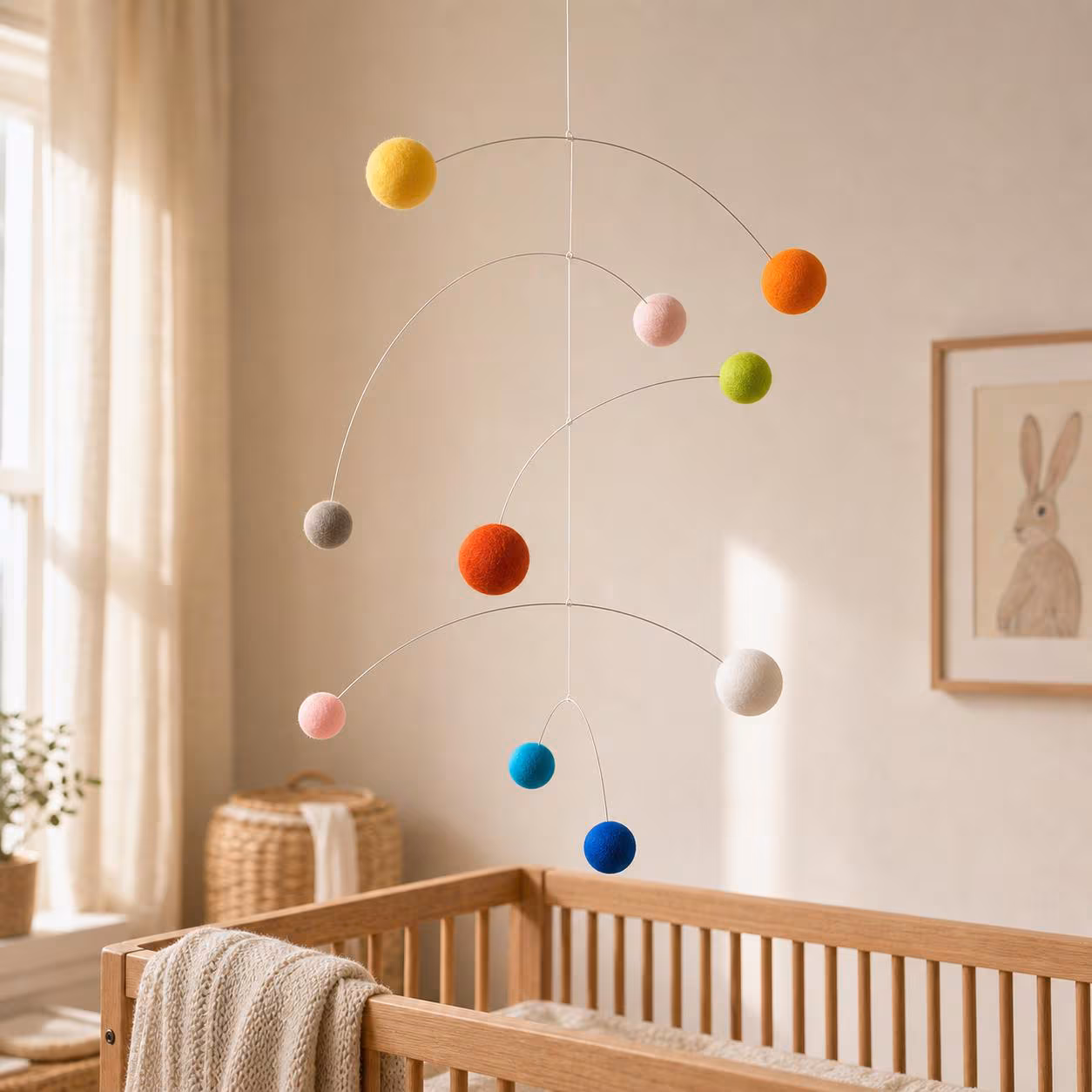 Dynamic Balance Crib Mobile, Kinetic Solar System Art, Mondrian Style Baby Toy