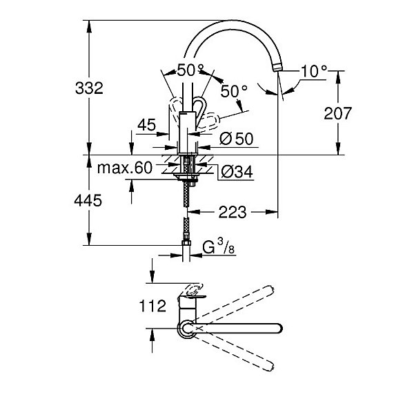 Mitigeur évier BAULOOP monocommande bec haut GROHE 31368000