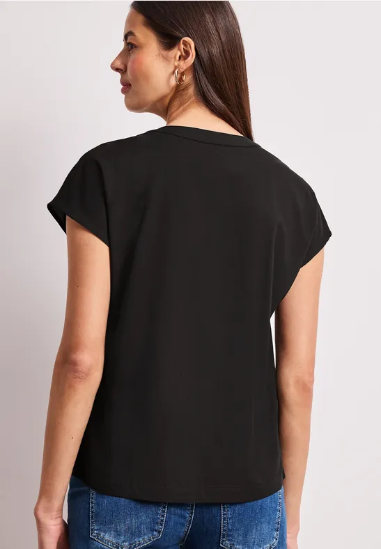 Blusenshirt in Unifarbe mit Split Neck