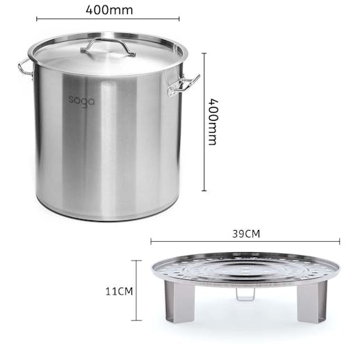 SOGA 50L Stainless Steel Stock Pot with Two Steamer Rack Insert Stockpot Tray