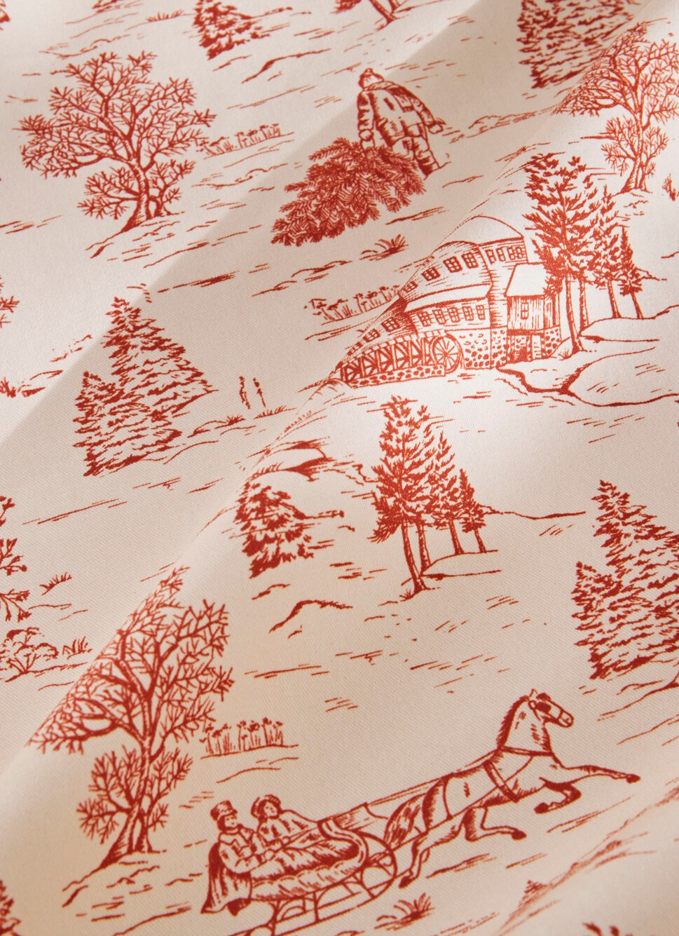 NAPPE EN COTON ANTI-TACHE SCÈNES D'HIVER NATUREL/ROUGE