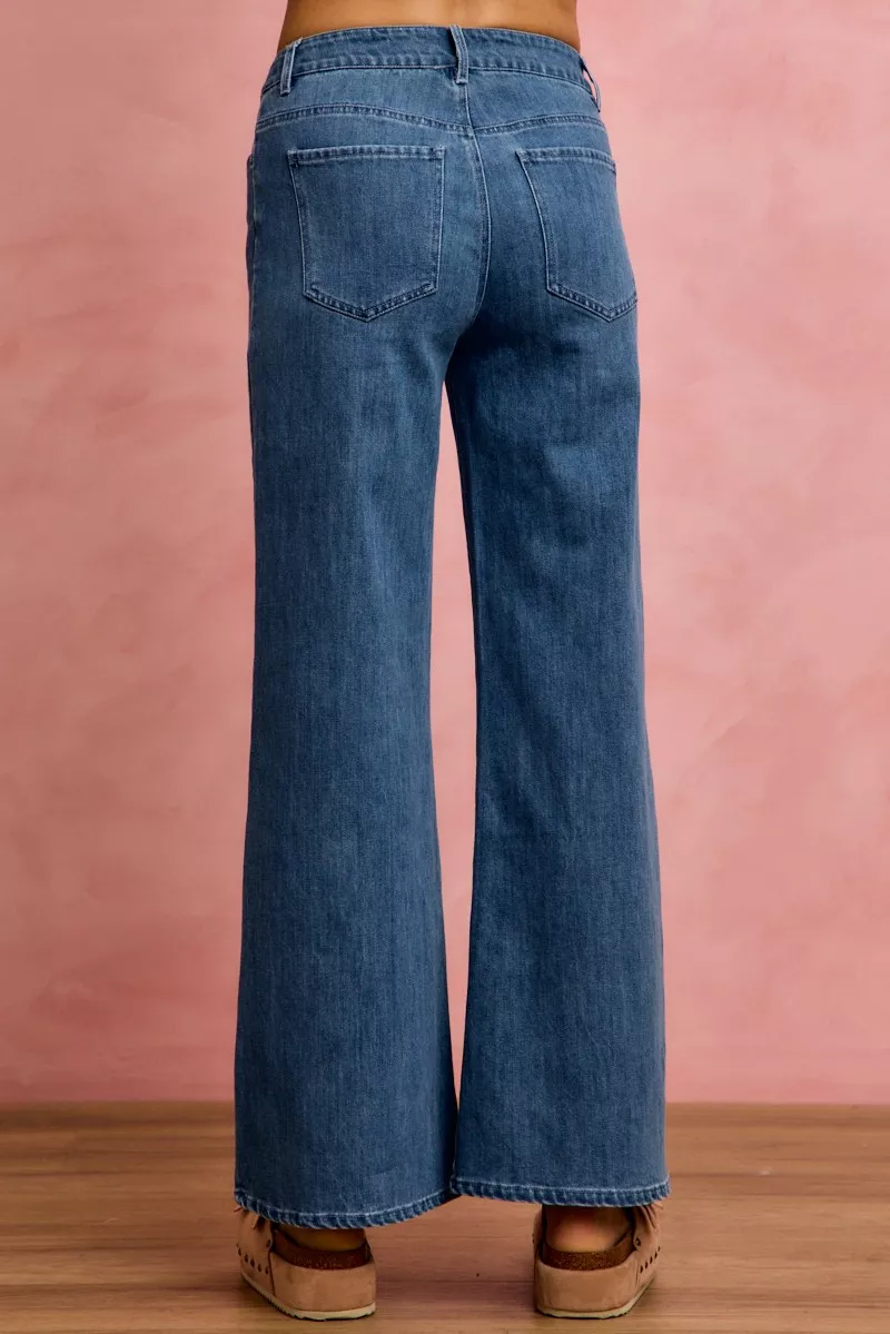Seam Detail Mid Rise Stretch Denim Jeans