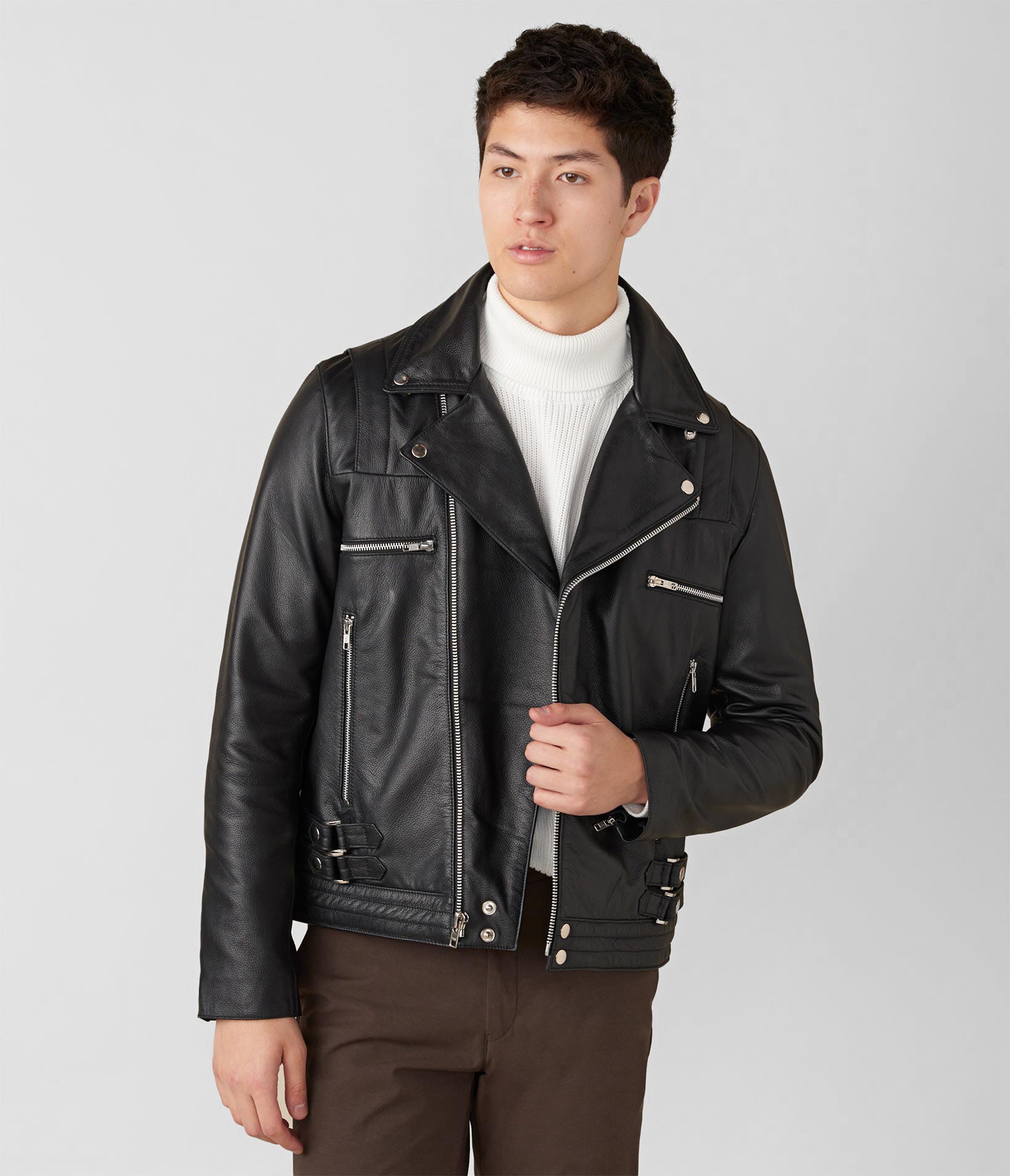 Connor Leather Moto With Shoulder Stitching