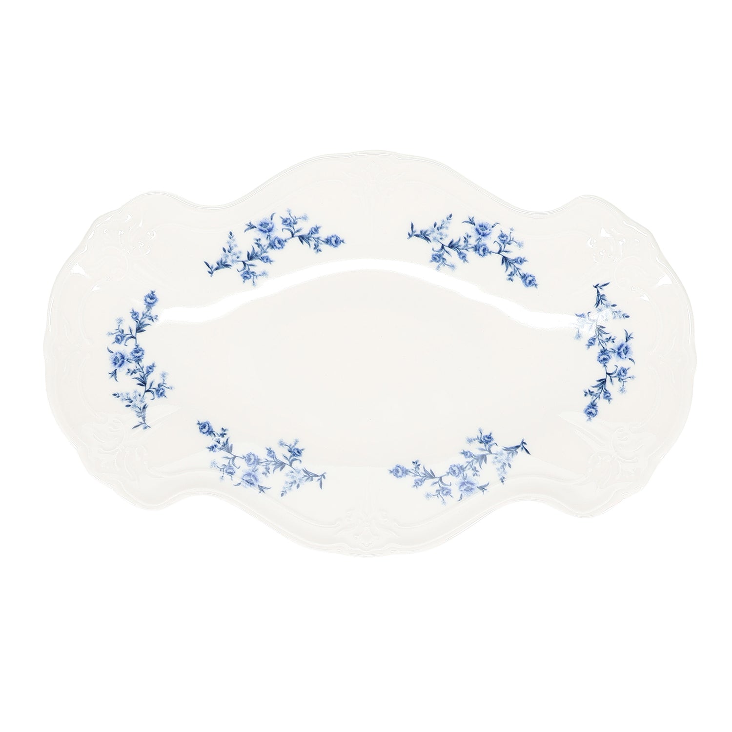 Bonbistro - Serveerschaal 39x25cm blue flower Retro - Set van 2