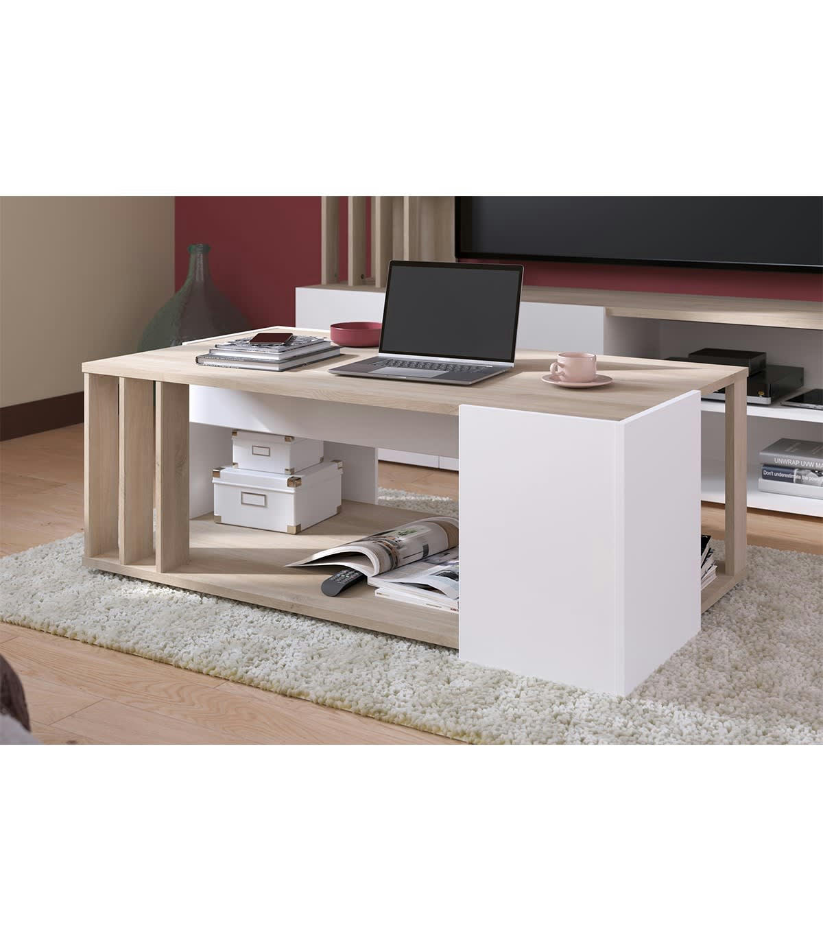 SHADE - Table basse effet bois et blanc - L119 x H43 cm