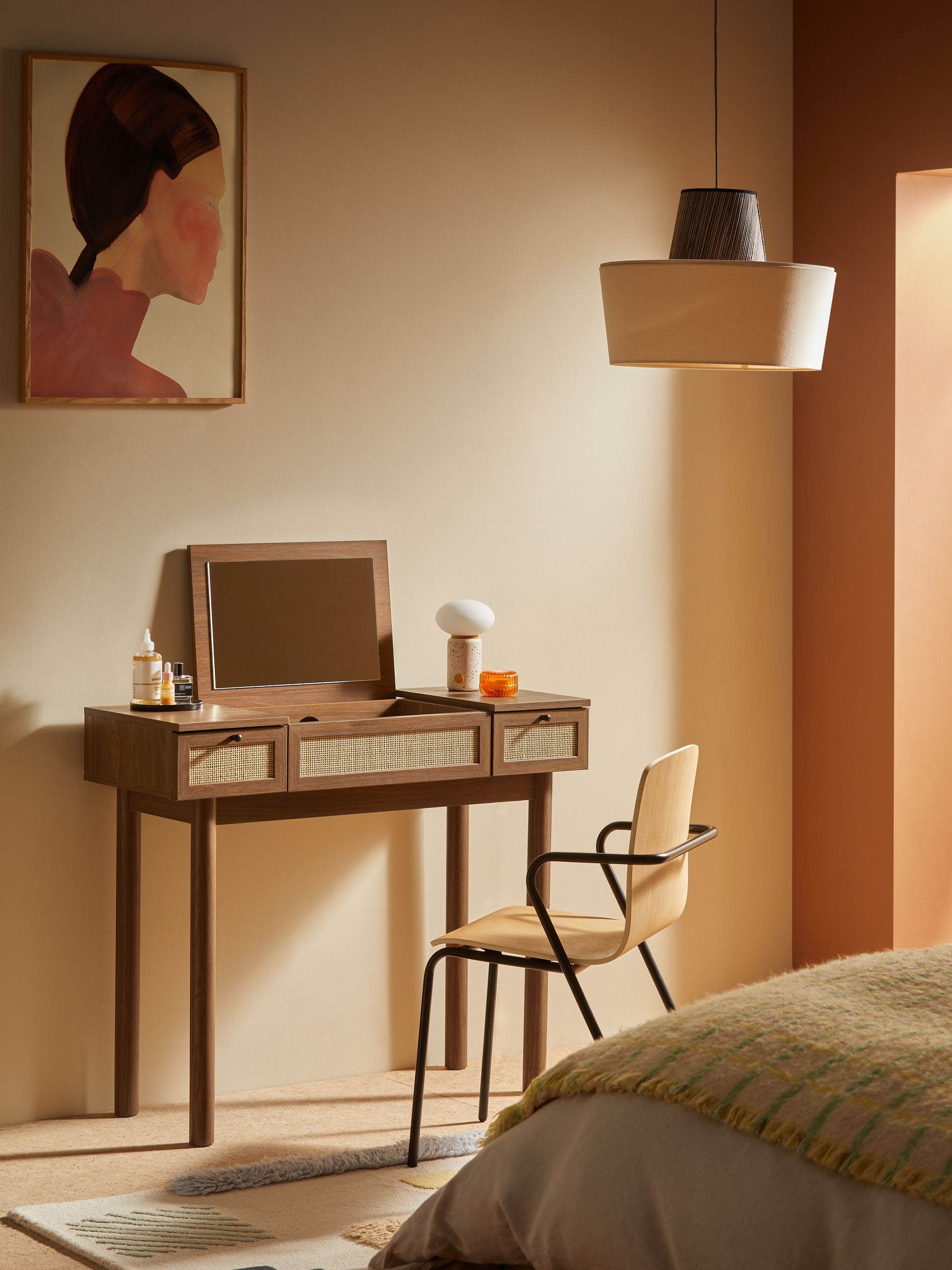 Pavia Rattan Console Dressing Table in Dark Oak Effect
