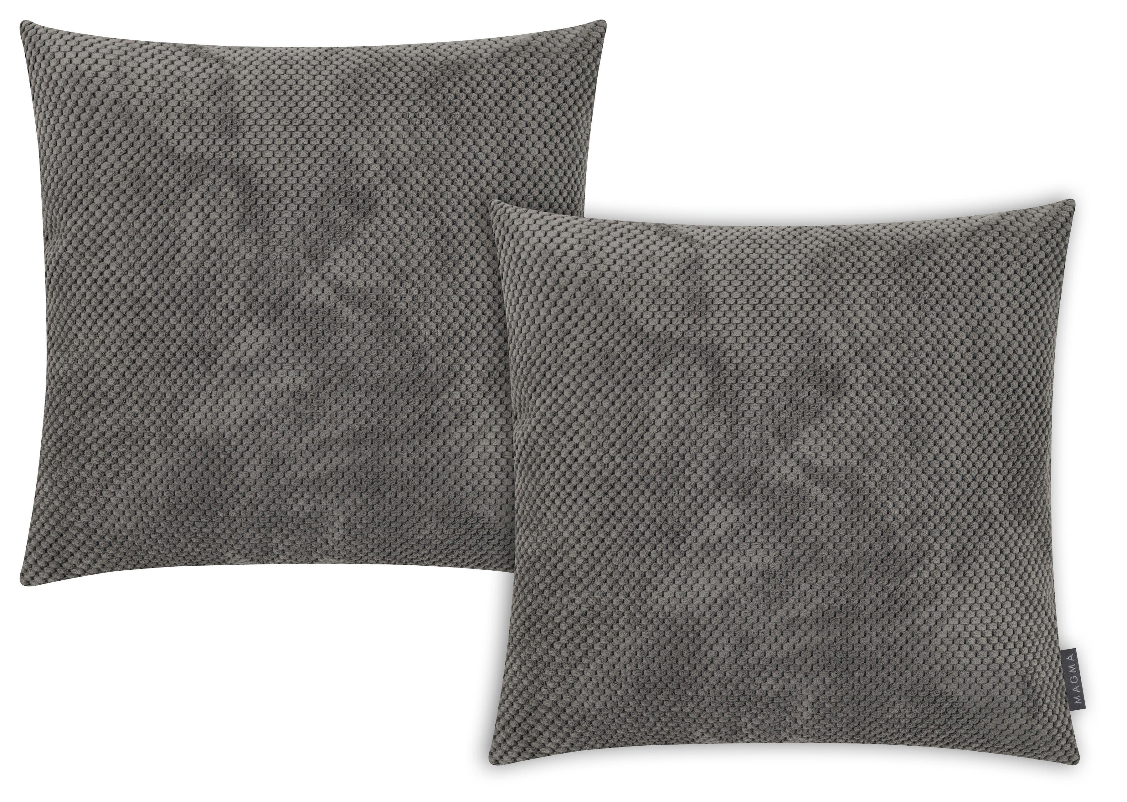 COMODO - Housses de coussin en velours avec relief gris-Lot de 2-50x50