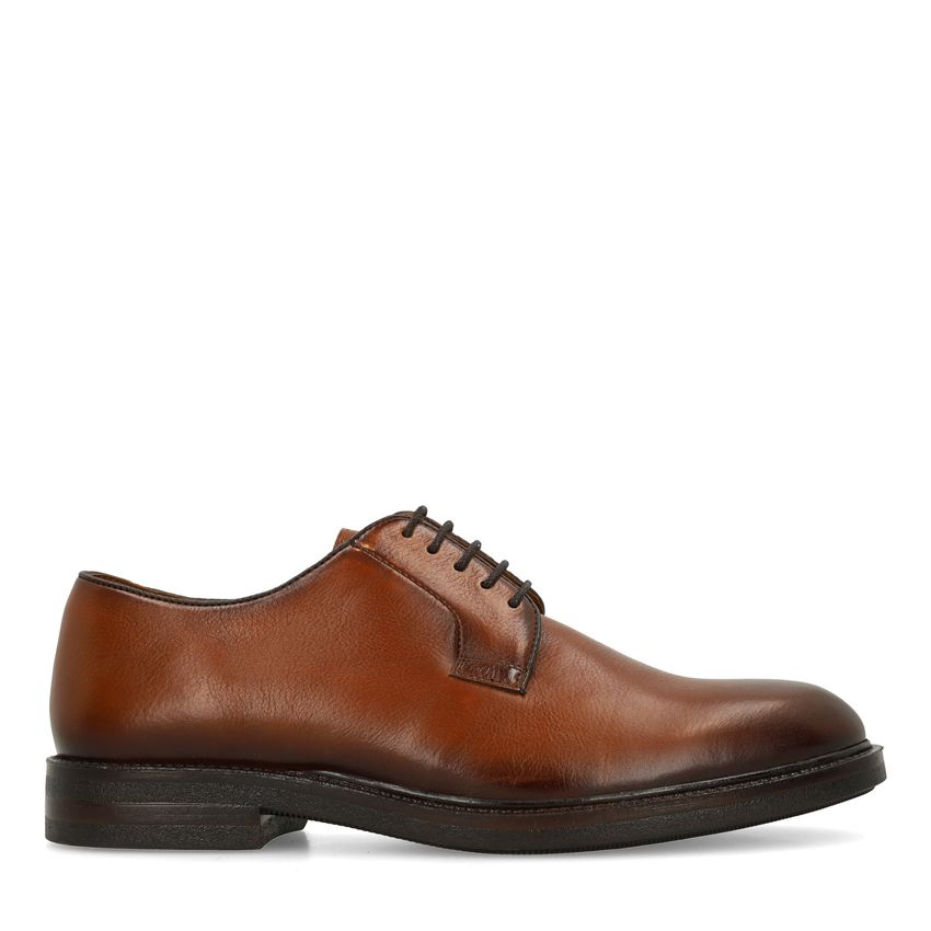 Manfield Cognac leren veterschoenen