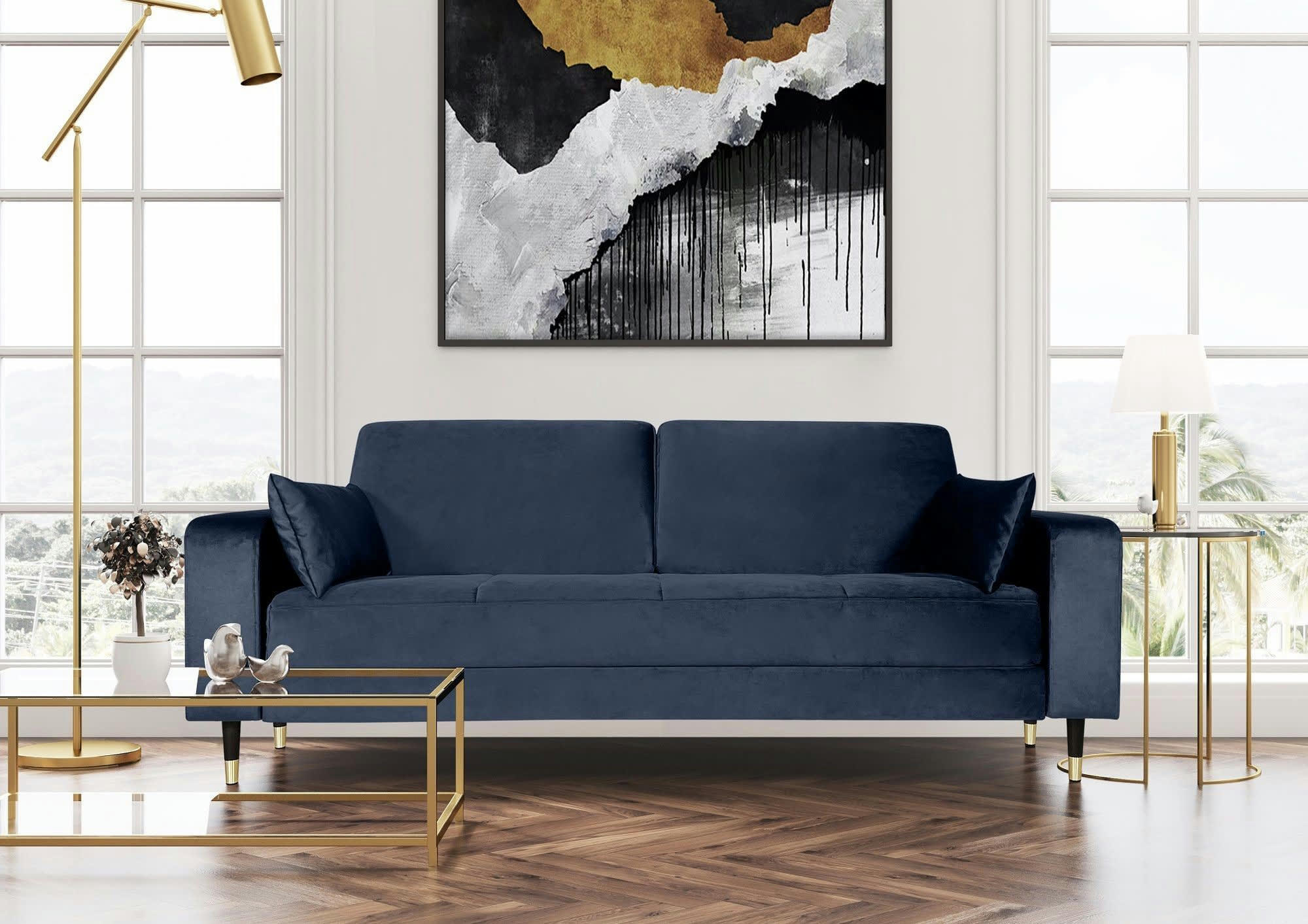 OCTAVE - Canapé fixe 3 places  en tissu bleu marine