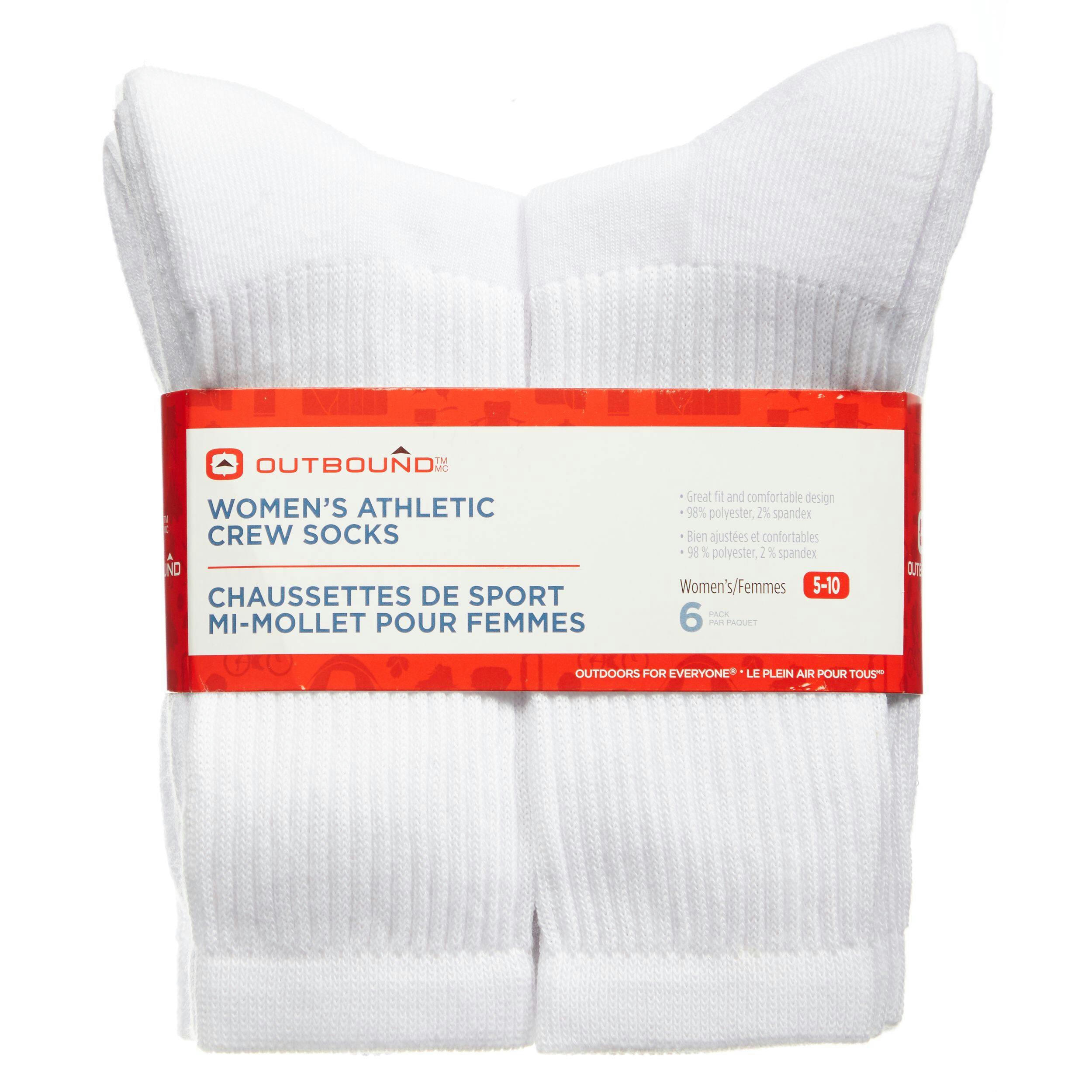 Outbound Women's Athletic Crew Socks, Cushioned Sole for Comfort, 6-pk, Assorted Colours