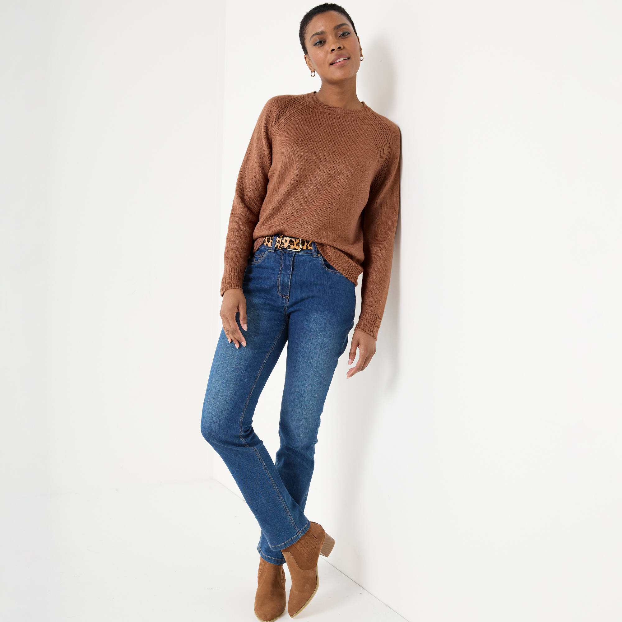 Pull col rond, maille fantaisie toucher doux
