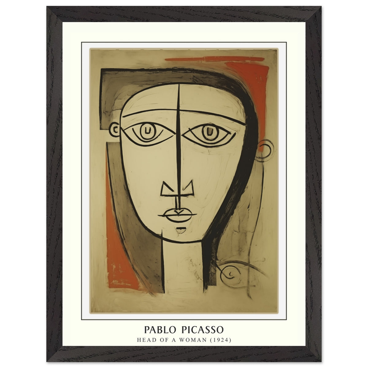 Artfulprints Poster met Lijst Pablo Picasso - Head of a woman  - 30x40 cm - Bruin