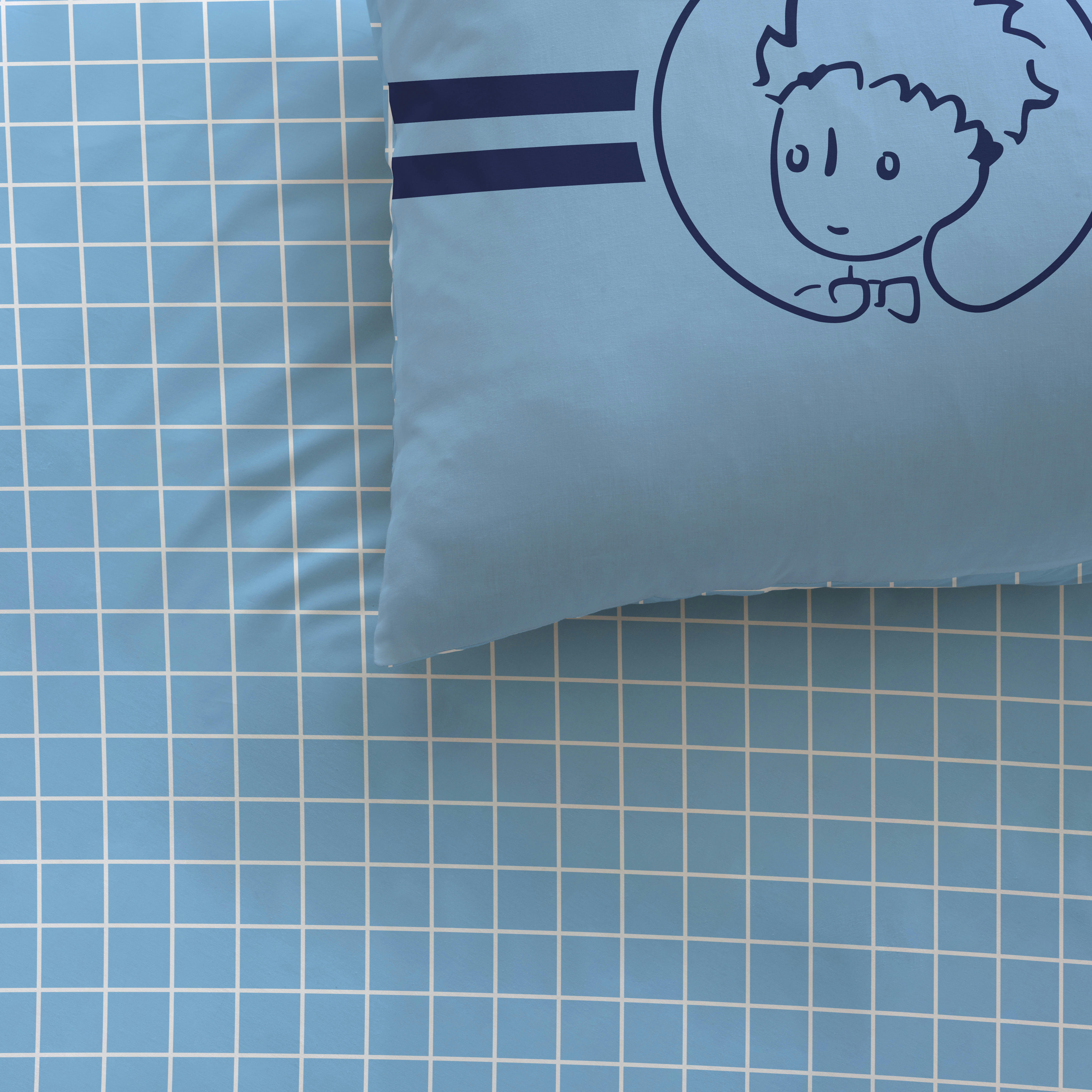 LE PETIT PRINCE SCHOOL - Parure de lit imprimée en coton Bleu Ciel 140x200+63x63cm