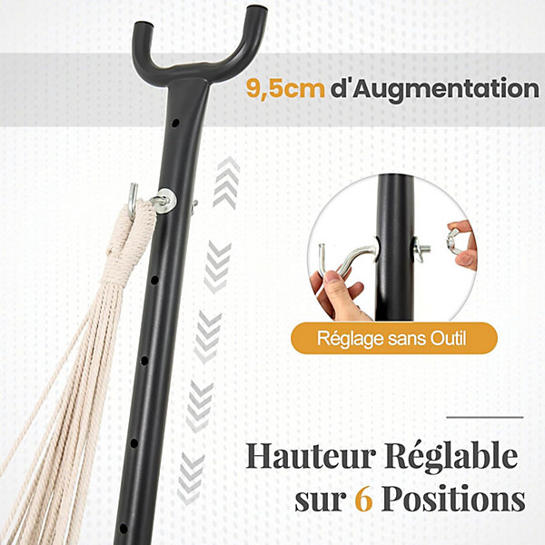 Chaise Hamac avec Support,avec 6 Positions Réglage de Hauteur et Poche Latérale,Chaise Suspendue pour Salon,Balcon,Charge 120 kg