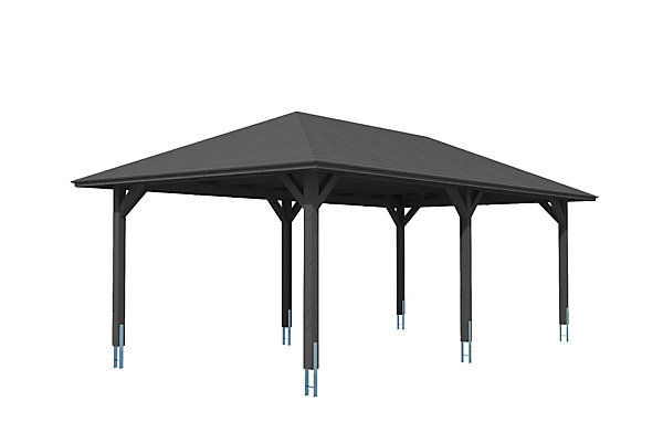 Carport SKAN HOLZ Taunus 439x786cm, bois lamellé-collé, traitement coloré anthracite