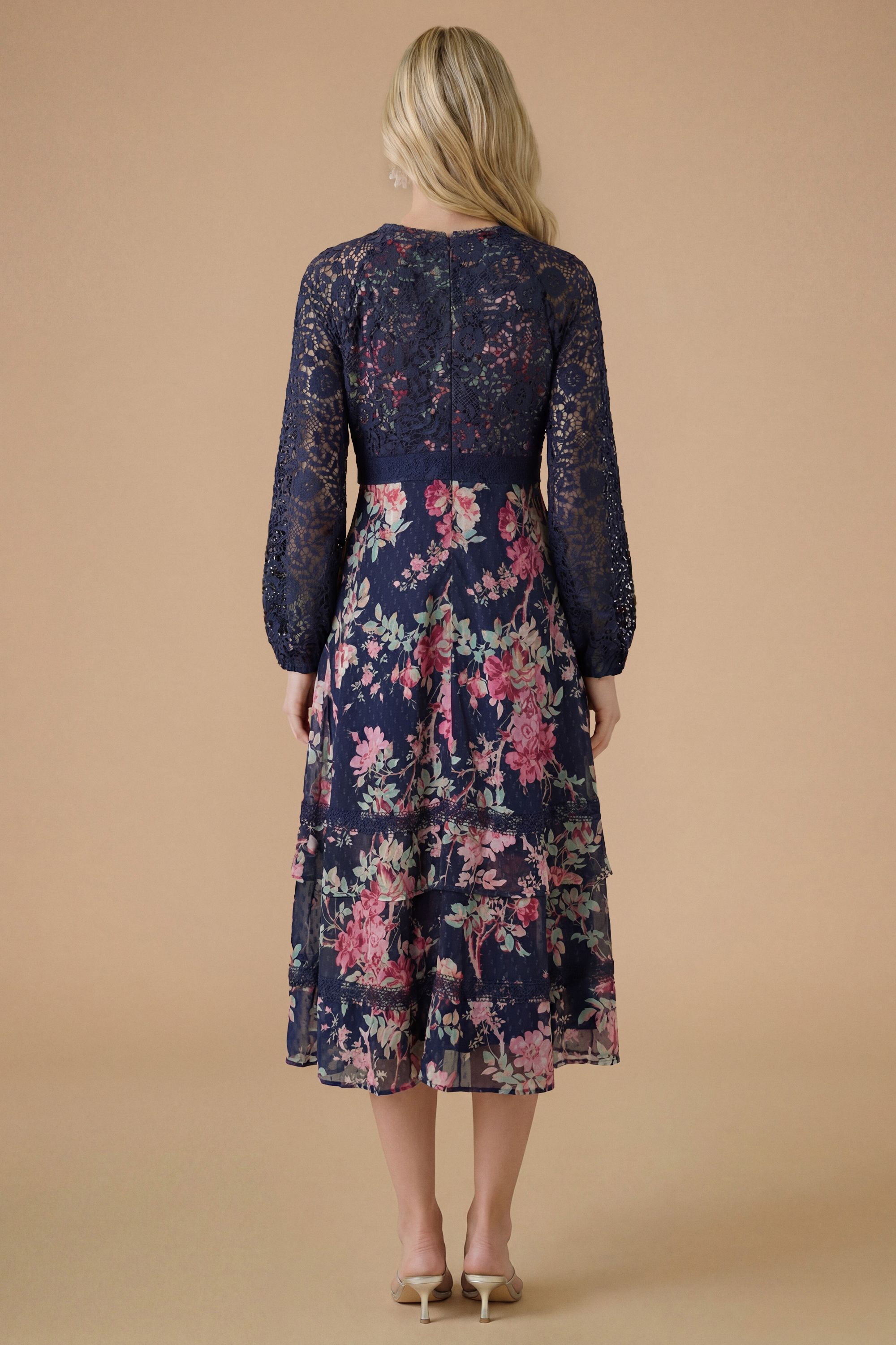 Oasis Petite Occasion Floral Lace Bodice Midi Dress