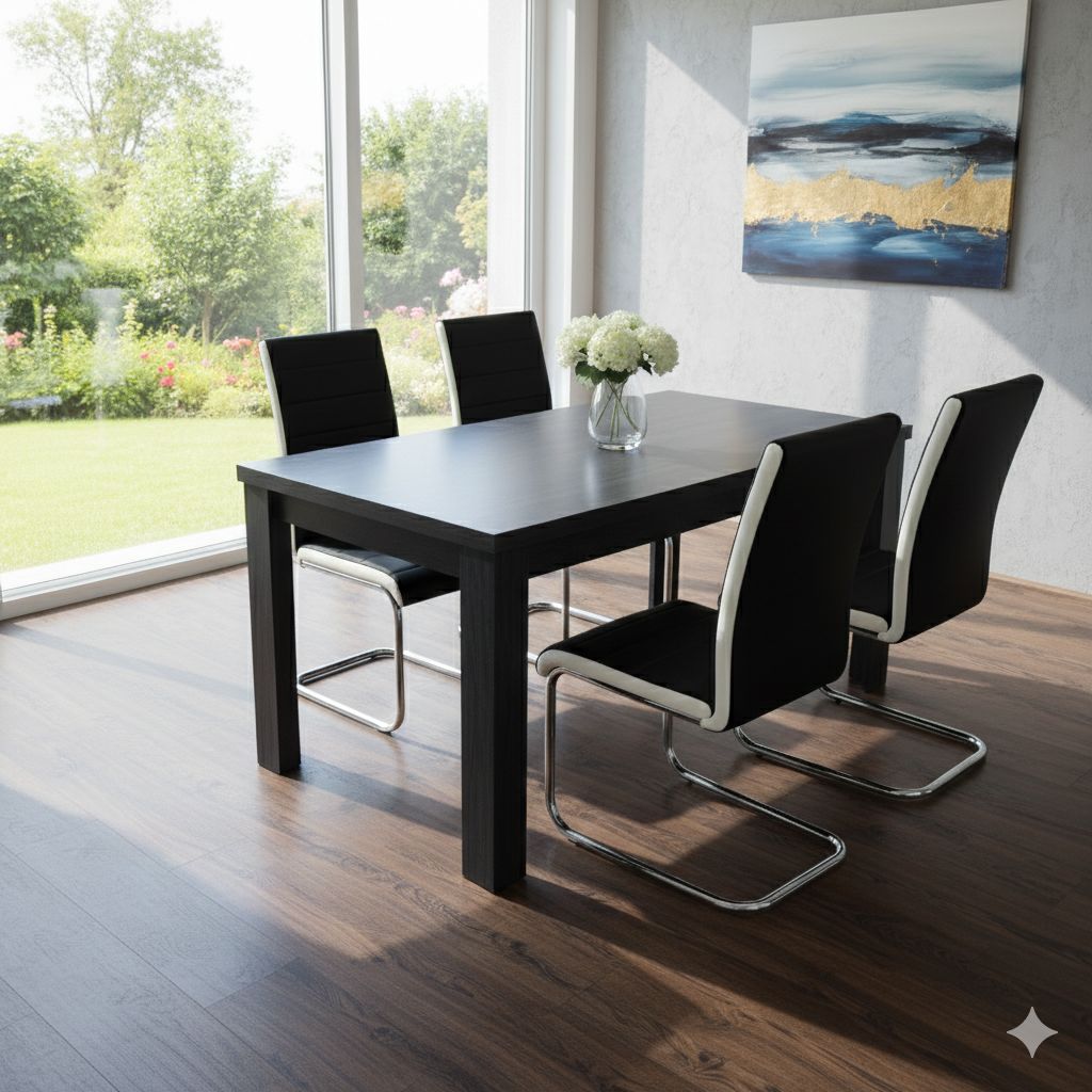 KOSY KOALA Arrow Charcoal Dining Table Set With 4 Faux Leather Dining Chairs