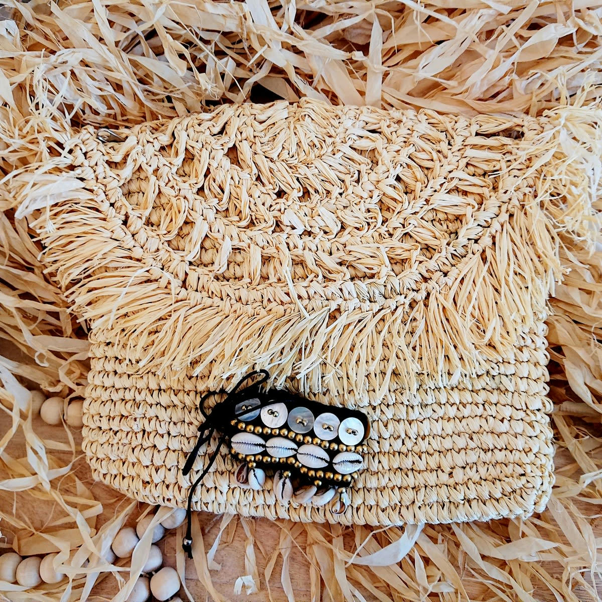 BONA - Pochette chic en raphia, beige claire 