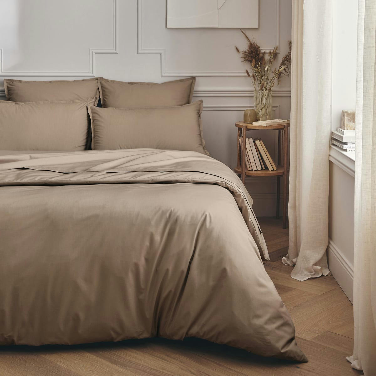 PREMIÈRE - Taie d'oreiller en percale de coton taupe 50x70