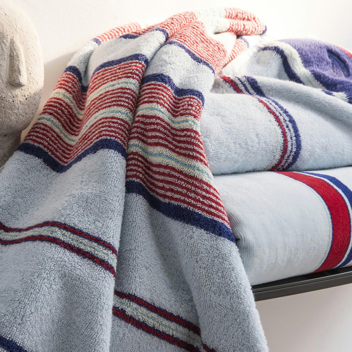 PLAISANCE - Serviette coton bleu foncé rayé 50x100 cm