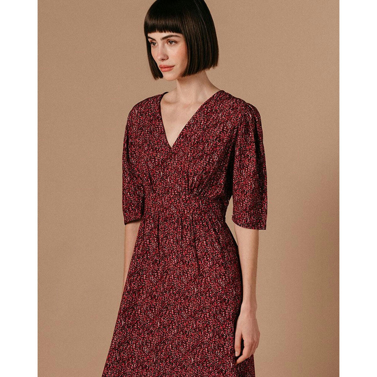 Robe longue Lee col V manches courtes bouffantes&n