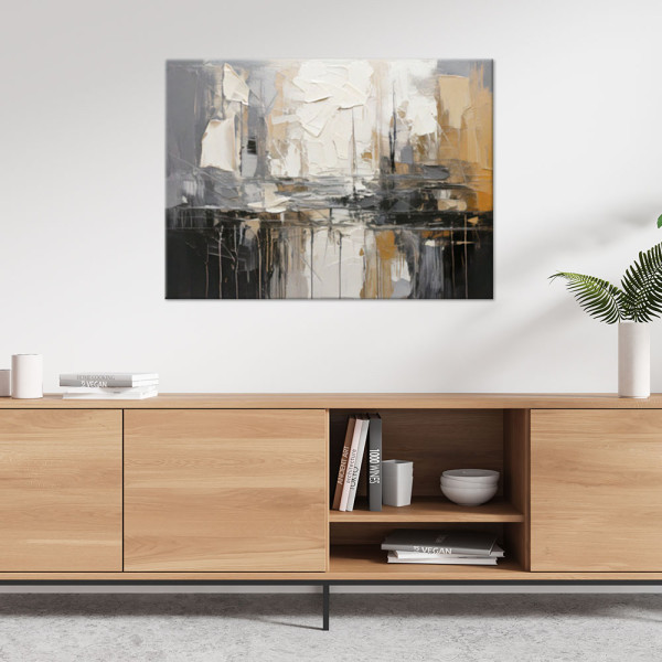 Obraz malowany do salonu nowoczesny, Abstrakcja złoty szary beżowy 60x40