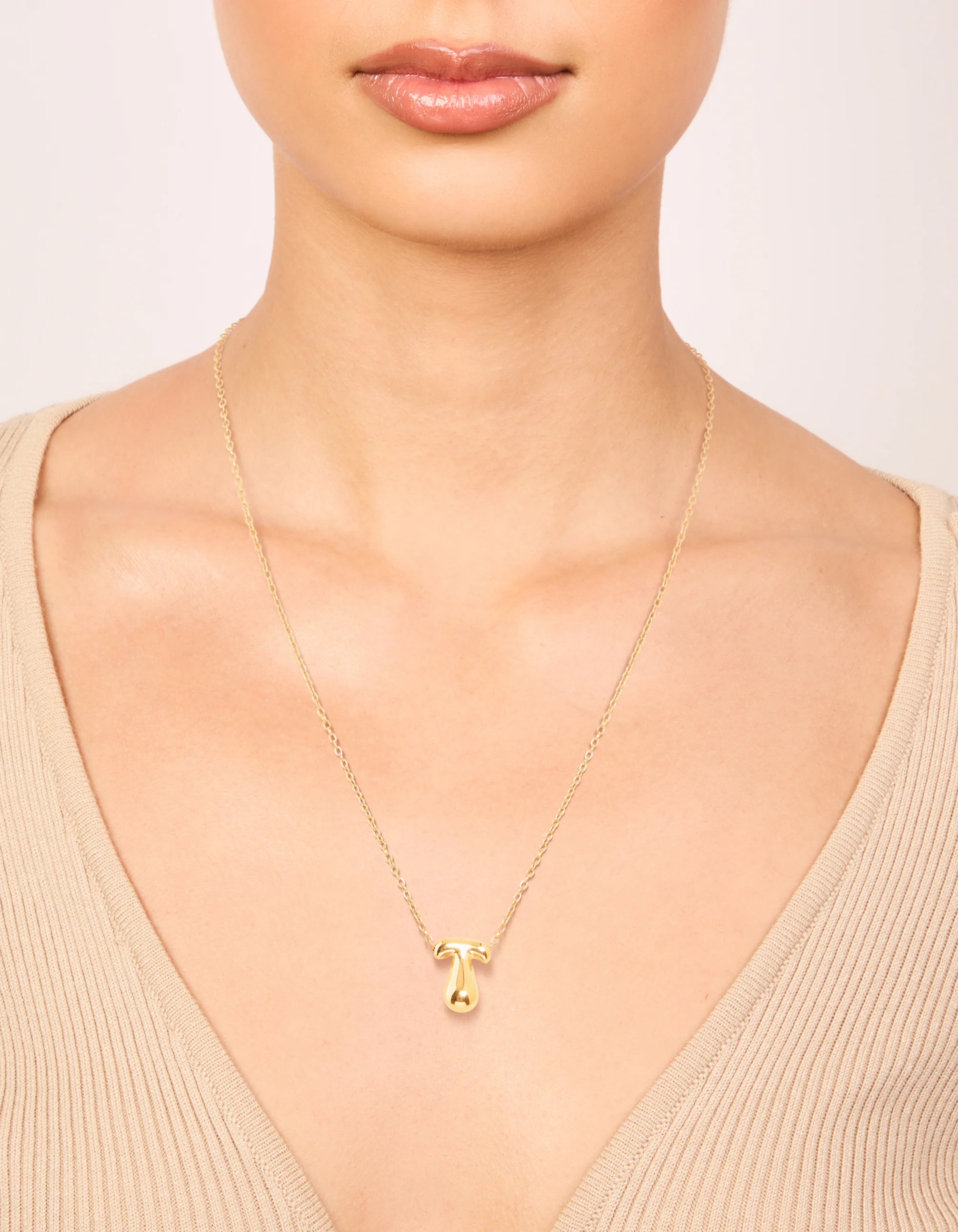 Waterproof Gold Plated Stainless Steel Large Bubble Letter T Necklace