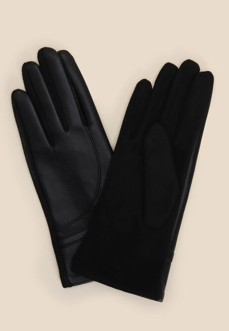 Womens Black PU Two Tone Gloves