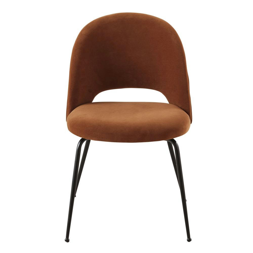 Isys - Chaise en velours de coton orange écureuil et métal noir