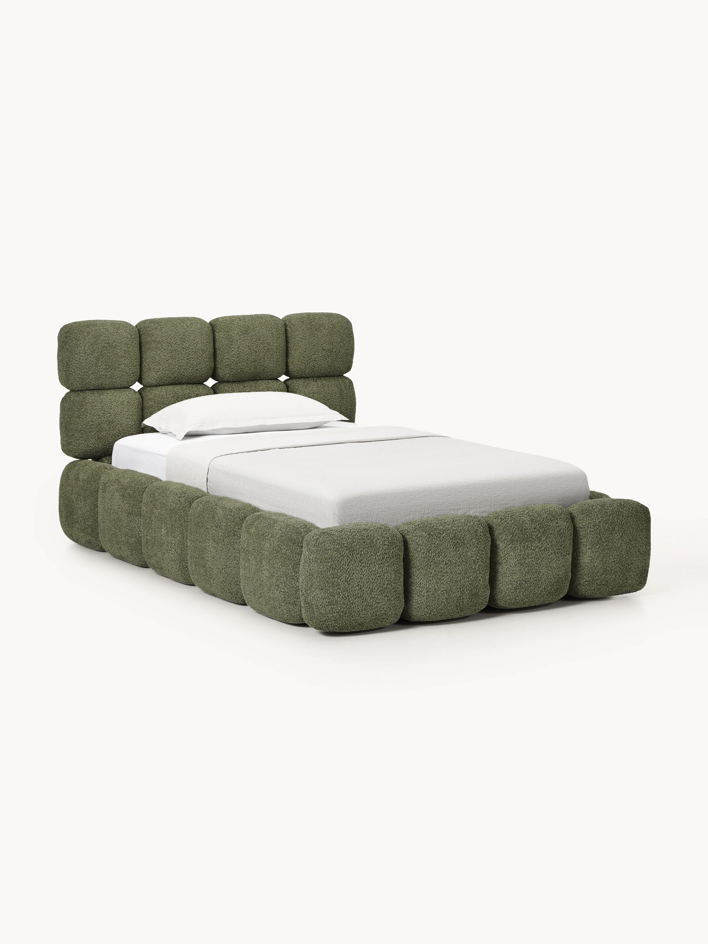 Einzelbett Tayla mit Stauraum aus Teddy-Bouclé