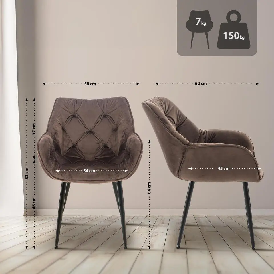 CLP Set van 4 Eetkamerstoel Tanna zwart Frame - Fluweel - bruin