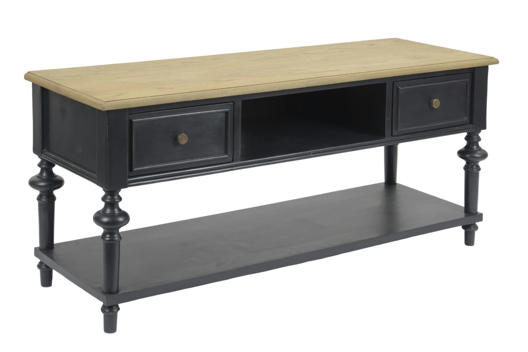 LEHNA - Meuble TV bas en bois 2 tiroirs 1 niche et 1 tablette