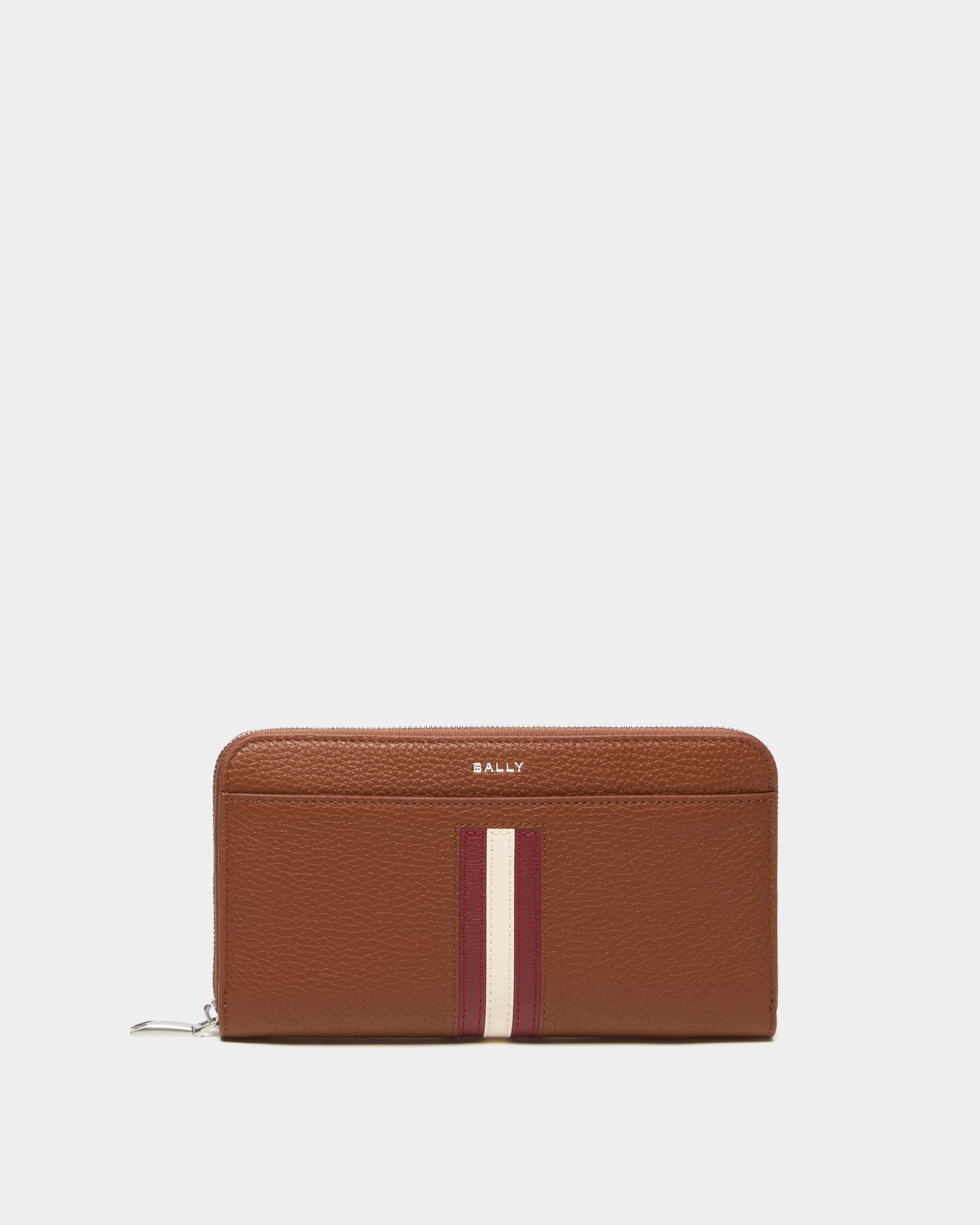 Ribbon Geldbörse mit umlaufendem Reißverschluss aus genarbtem Leder in Amber Brown