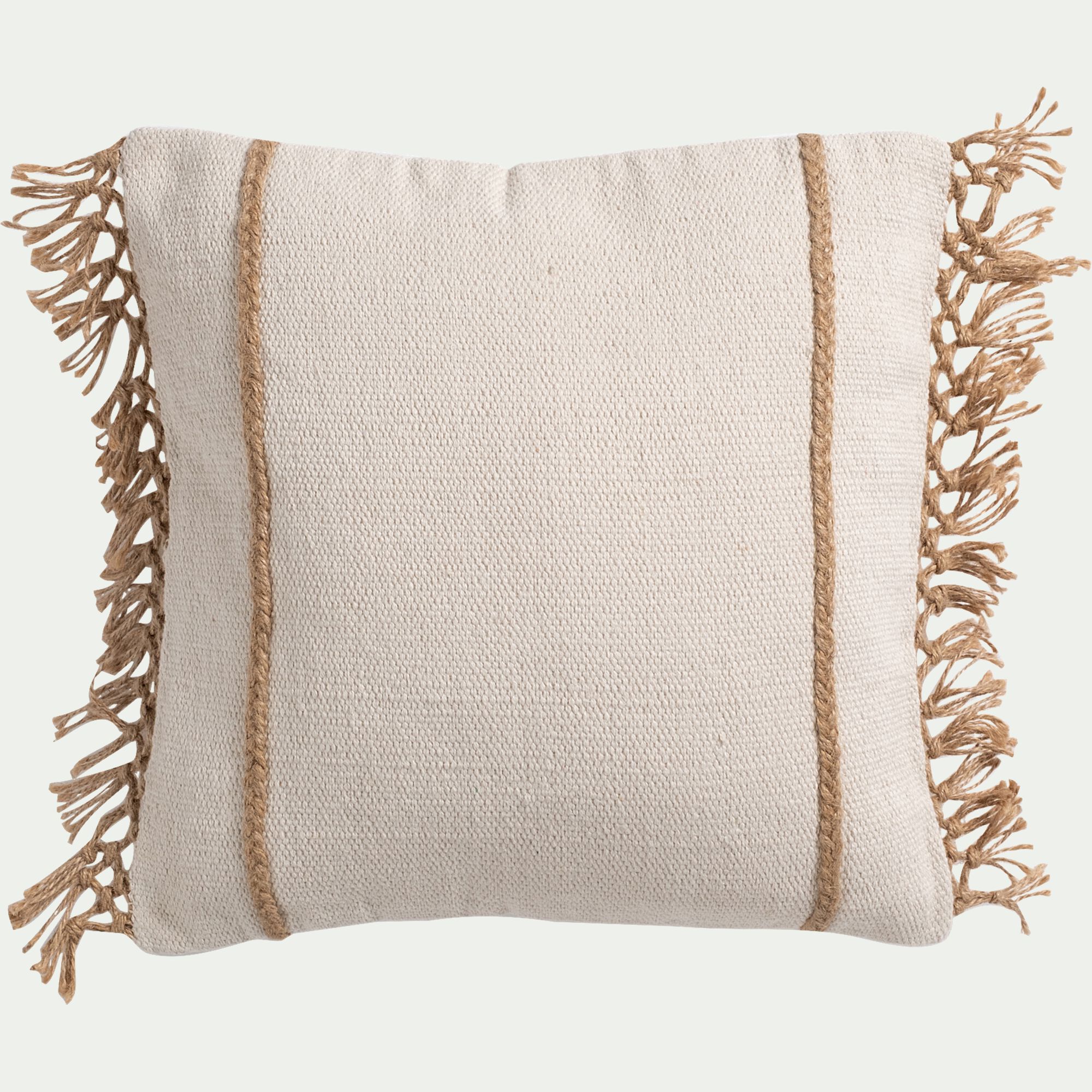 ERICE - Coussin en coton finition franges en jute 45x45cm - Naturel