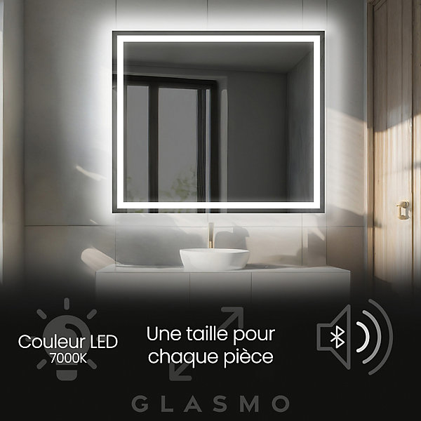 Miroir avec LED Illumination Salle de Bain - Bella, 120x100 cm, Blanc Froid 7000K, Haut-parleur Bluetooth