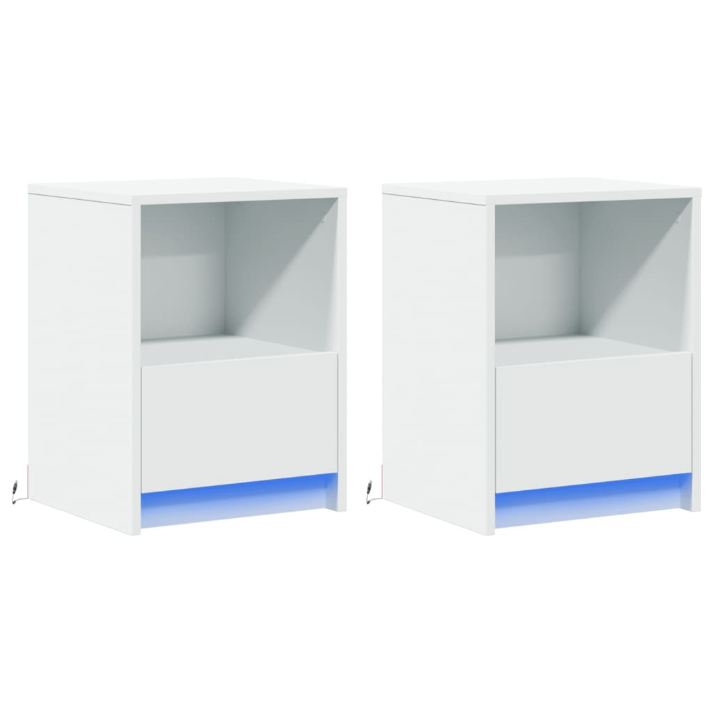2x Szafka Nocna Stolik Biała z Szufladą z LED Do Sypialni 38x34x50 cm