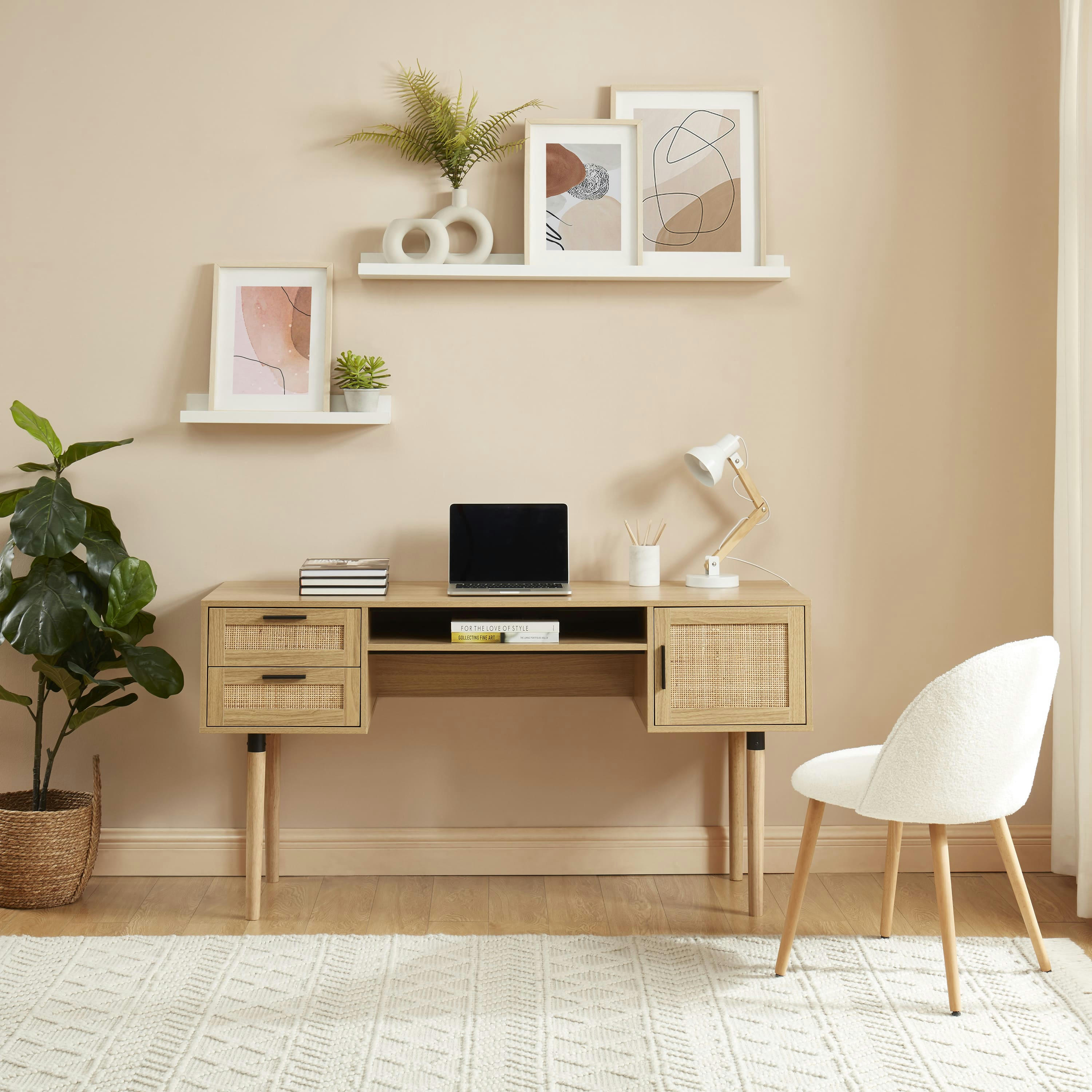 AMANA - Bureau droit  cannage rotin l150cm