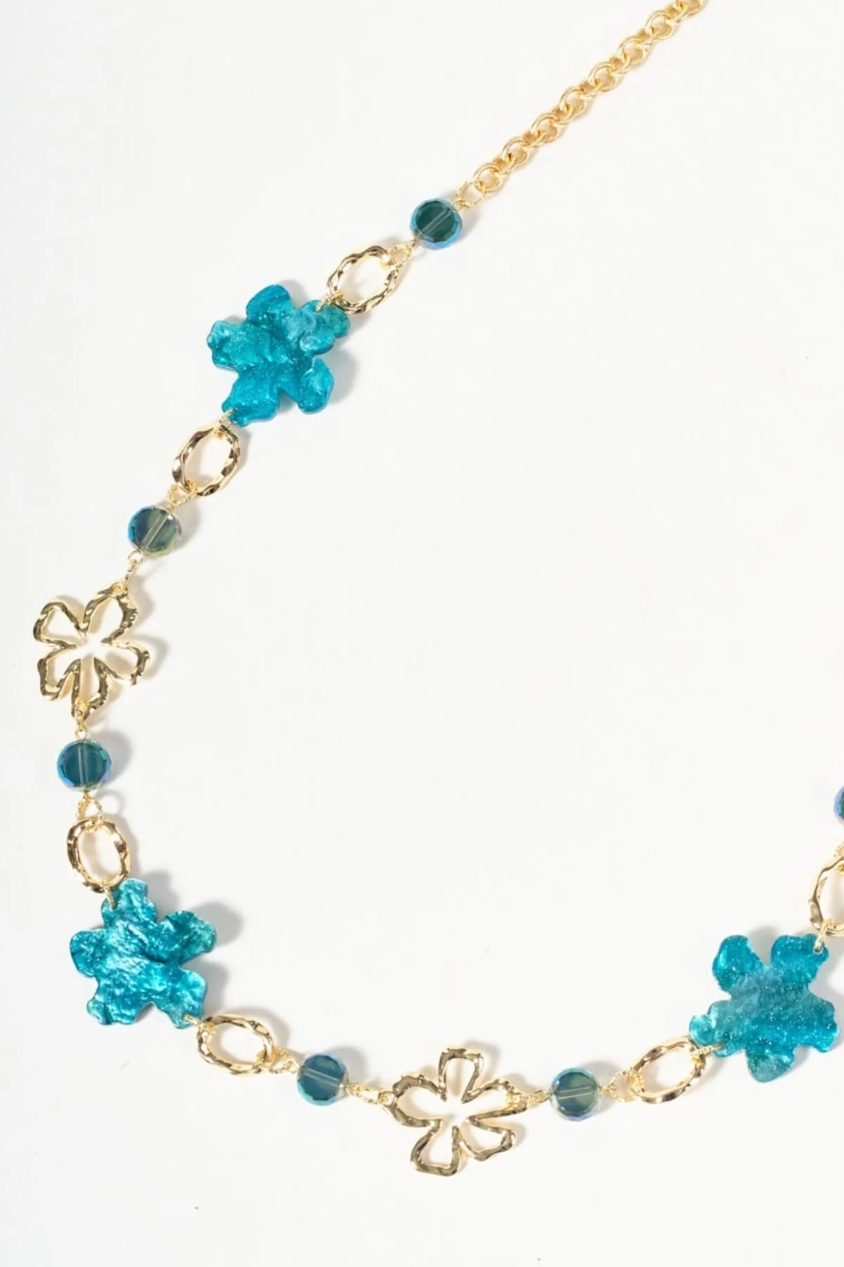 Blue Flower Bead Necklace