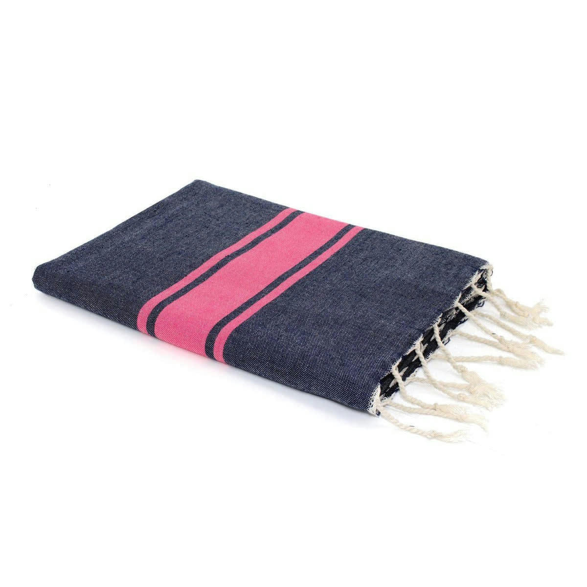 ST TROPEZ - Fouta bicolore coton  100x200 bleu jean / rose fuchsia