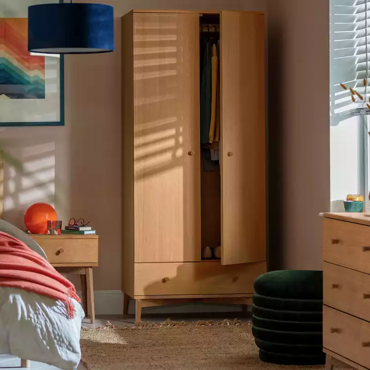 Habitat Kirk Oak 2 Door 1 Drawer Wardrobe - Natural