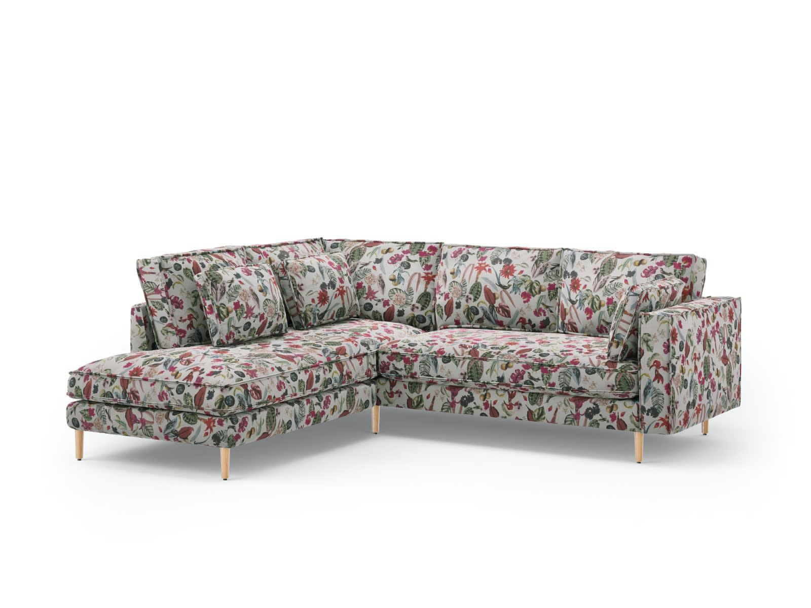 ALEXIS - Canapé D'Angle Gauche 5 places en Velours Motif tropical